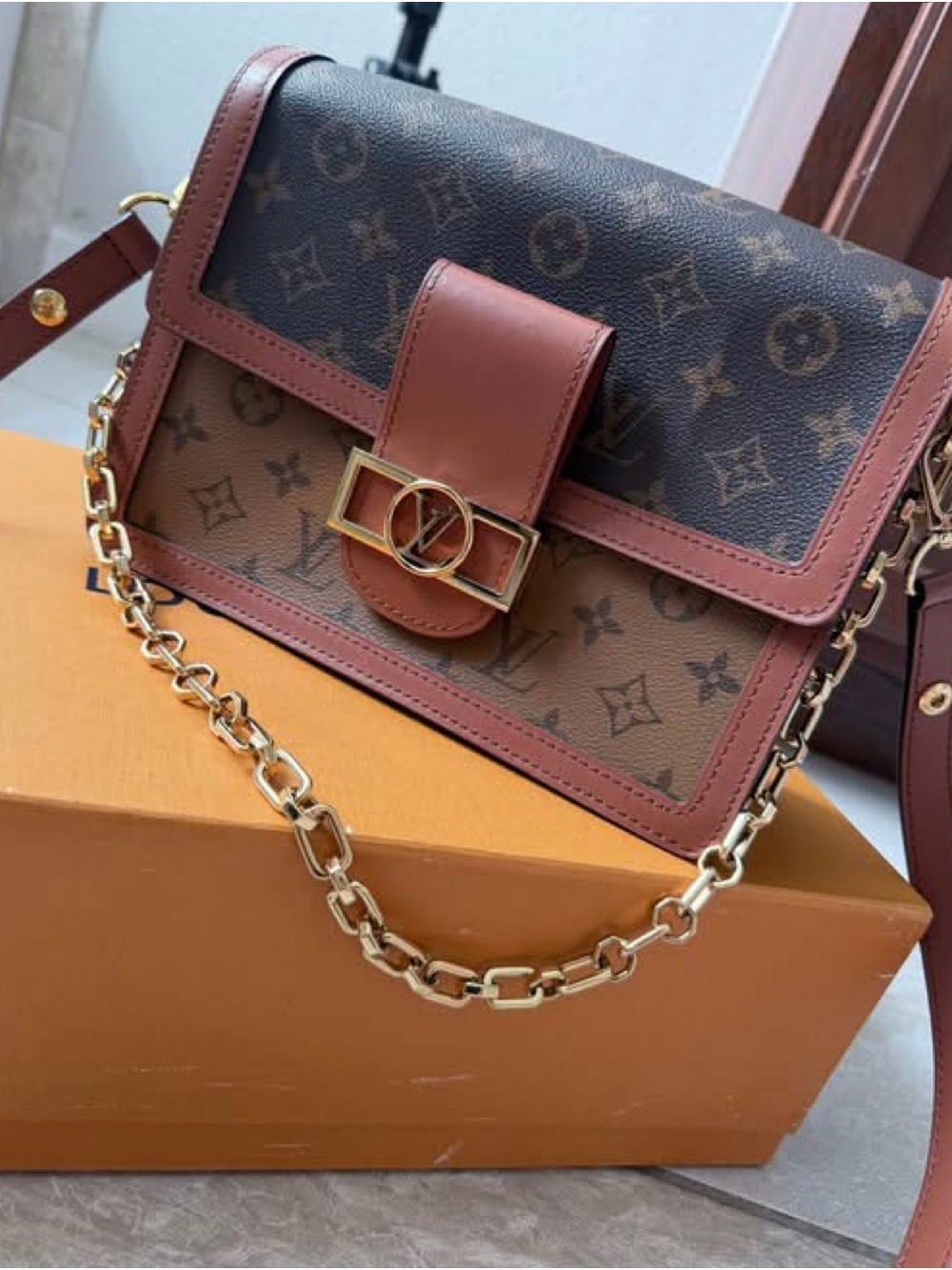 Louis Vuitton Dauphine MM Cross Body Handbag with Chain